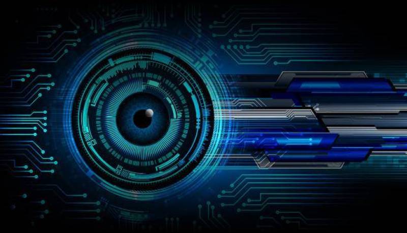 Blue eye ball cyber circuit future technology concept background