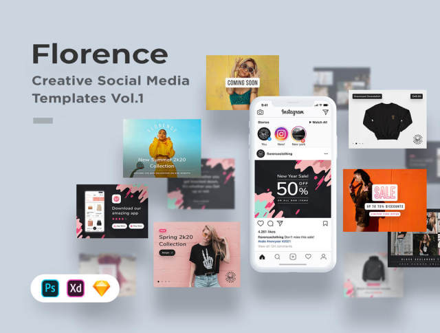 创新社会化媒体模板VOL.1 - 用Photoshop,素描和XD,佛罗伦萨VOL.1工程 创新社会化媒体模板VOL.1 - 用Photoshop,素描和XD,佛罗伦萨VOL.1工程