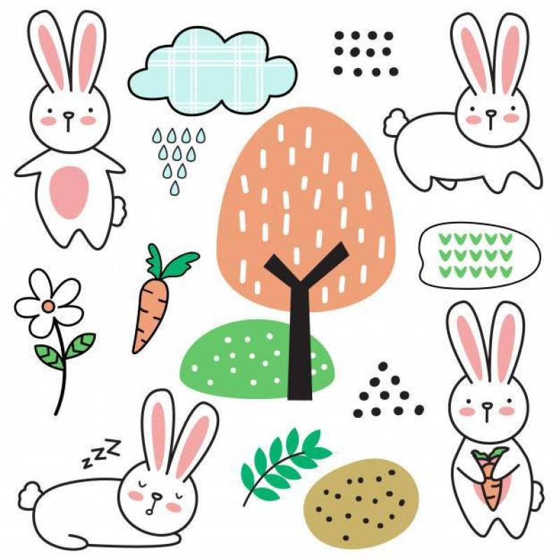 Cartoon cute baby rabbit seamless pattern