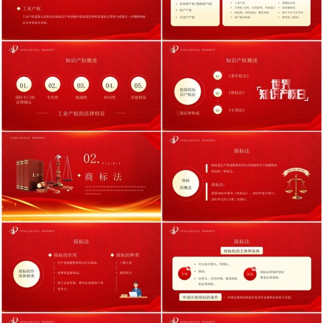 红金简约风知识产权法律知识PPT模板 红金简约风知识产权法律知识PPT模板
