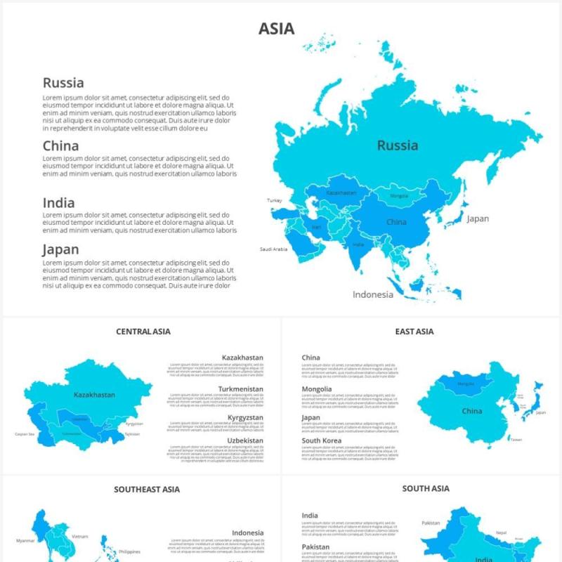 亚洲地图信息图形PPT素材元素Asia