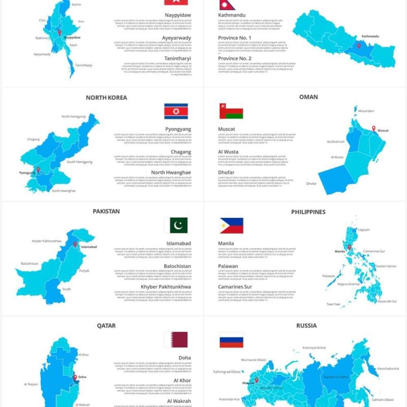亚洲地图信息图形PPT素材元素Asia