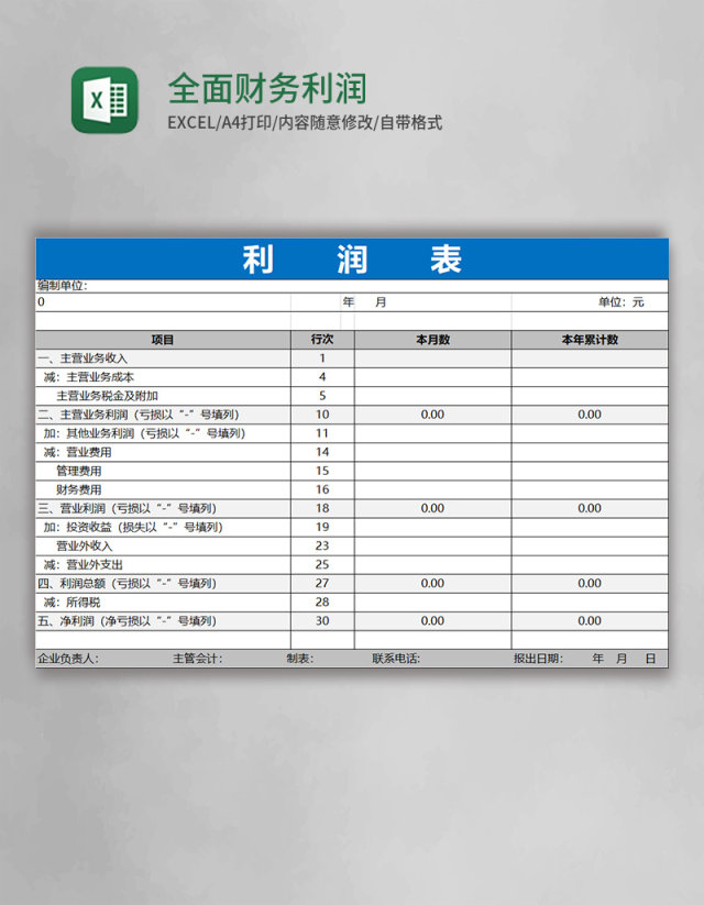 全面财务利润表模板