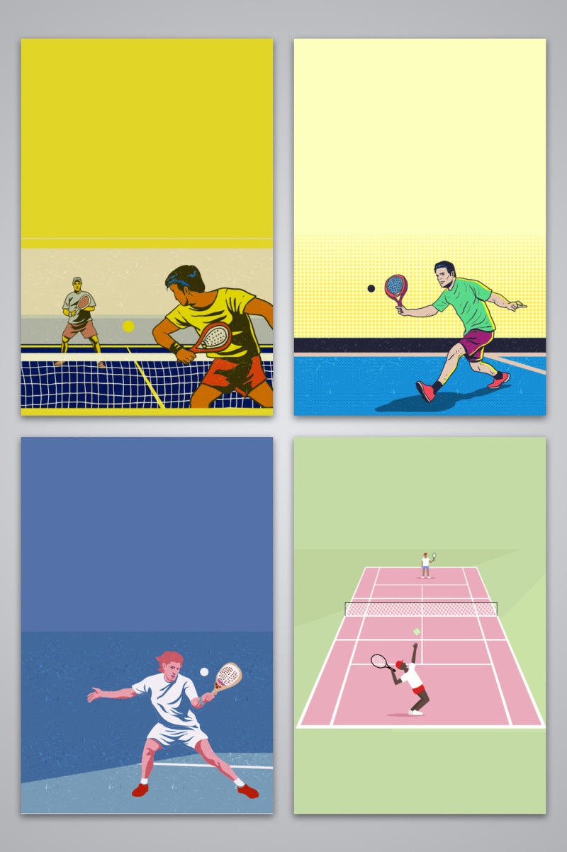 手绘风格复古网球运动设计背景图