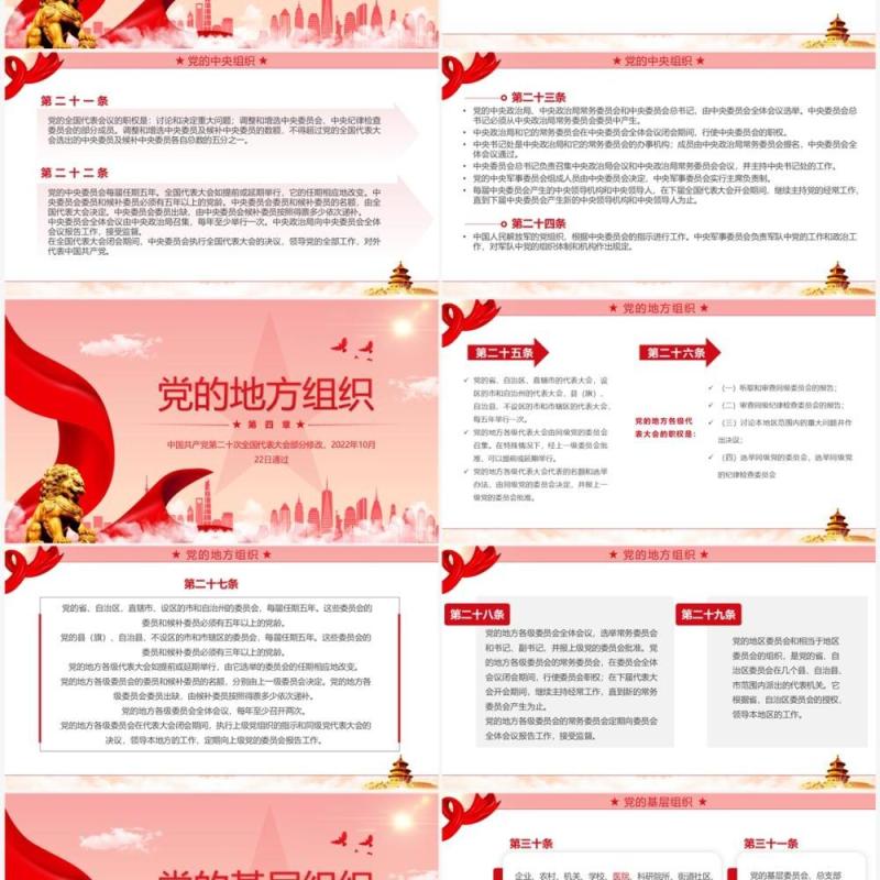 红色简约2022党章新旧对照版PPT模板