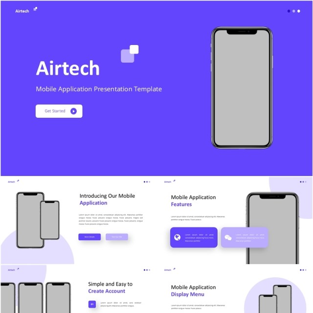 蓝色软件技术手机APP开发服务PPT素材模板Airtech Powerpoint Template