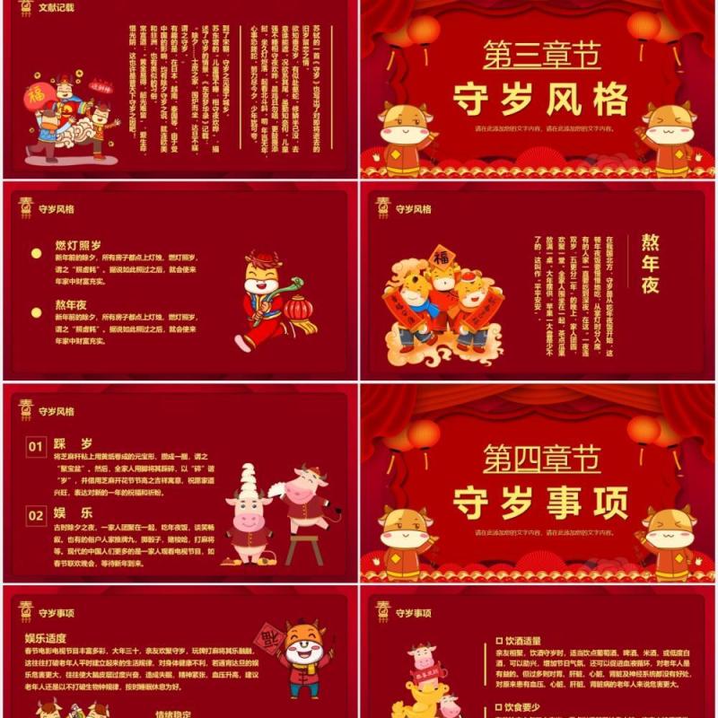 红色中国风除夕夜习俗宣传汇报PPT模板