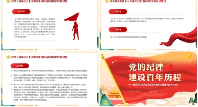 红色中国风党的纪律建设百年历程PPT模板 红色中国风党的纪律建设百年历程PPT模板