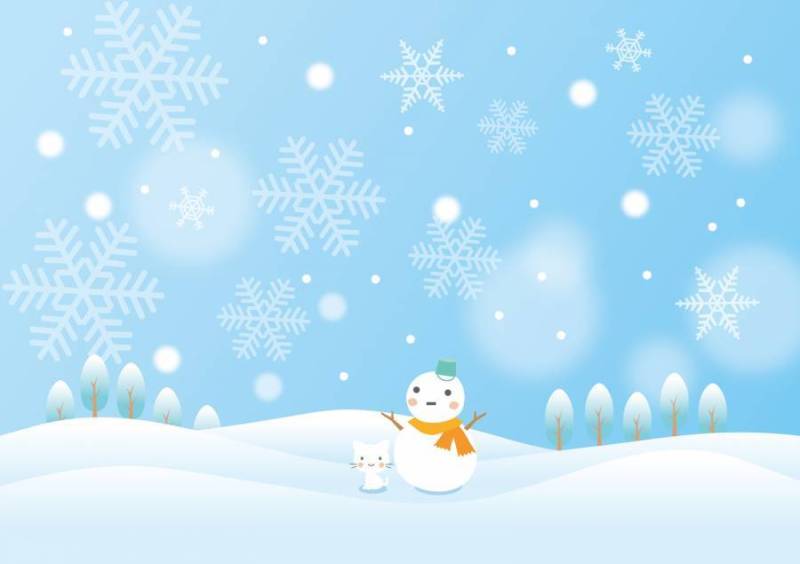 冬天的雪人和小猫的场景