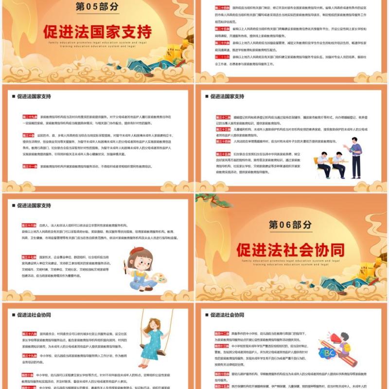橙色中国风家庭教育促进法PPT模板
