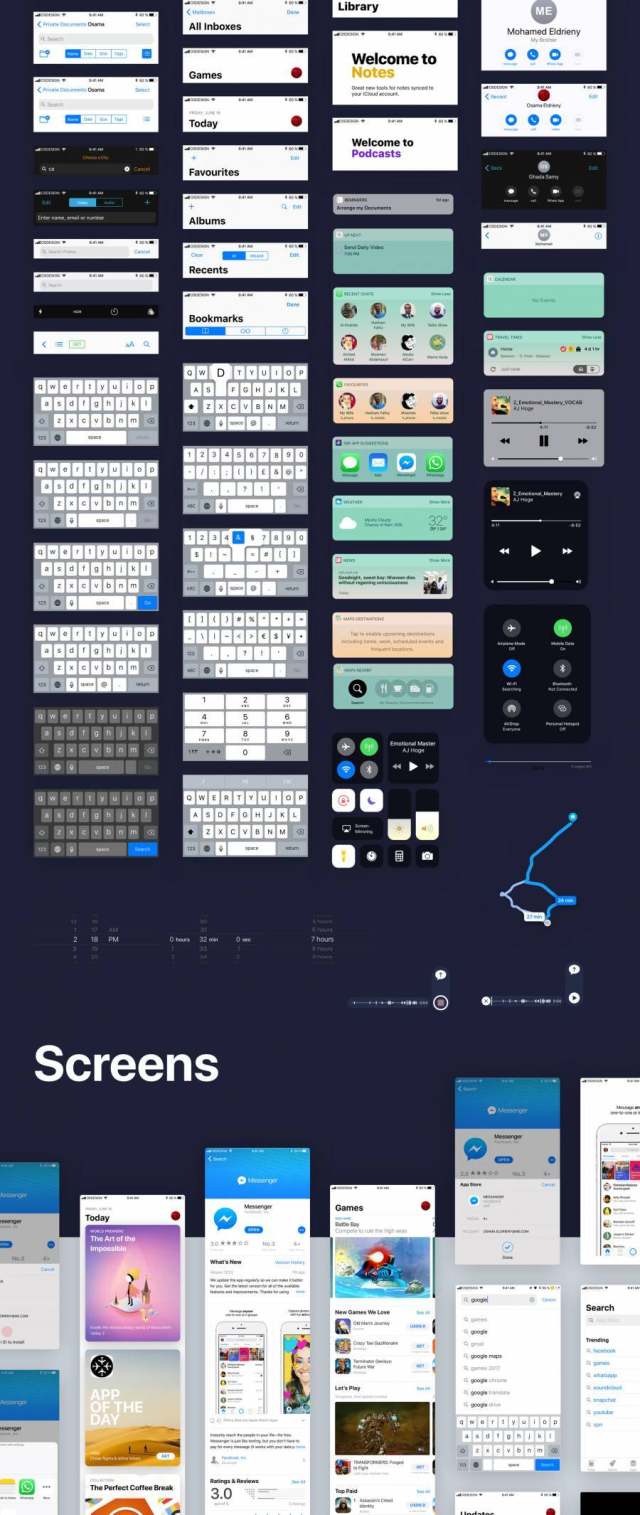 最新iOS11 UI工具包设计规范源文件资源打包下载(含170个屏幕界面的ai源文件和部分sketch源文件) 最新iOS11 UI工具包设计规范源文件资源打包下载(含170个屏幕界面的ai源文件和部分sketch源文件)