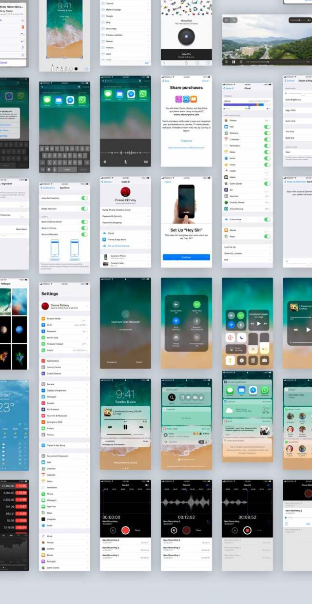 最新iOS11 UI工具包设计规范源文件资源打包下载（含170个屏幕界面的ai源文件和部分sketch源文件）