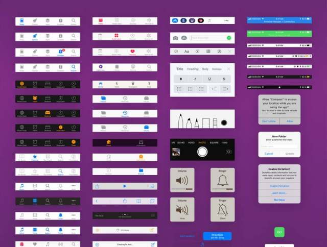 最新iOS11 UI工具包设计规范源文件资源打包下载（含170个屏幕界面的ai源文件和部分sketch源文件）