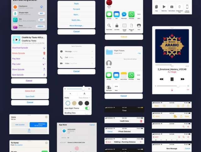 最新iOS11 UI工具包设计规范源文件资源打包下载(含170个屏幕界面的ai源文件和部分sketch源文件) 最新iOS11 UI工具包设计规范源文件资源打包下载(含170个屏幕界面的ai源文件和部分sketch源文件)