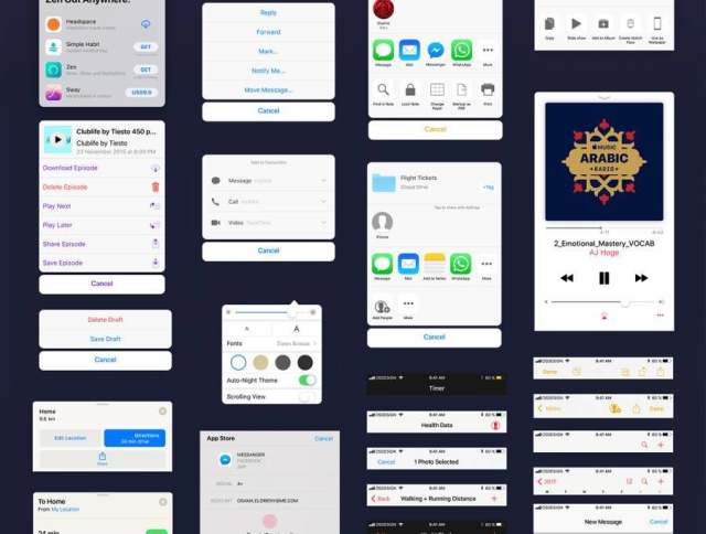 最新iOS11 UI工具包设计规范源文件资源打包下载（含170个屏幕界面的ai源文件和部分sketch源文件）