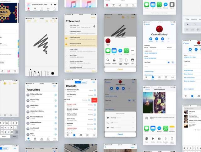 最新iOS11 UI工具包设计规范源文件资源打包下载（含170个屏幕界面的ai源文件和部分sketch源文件）