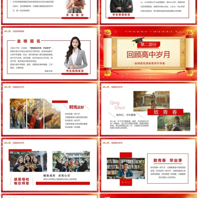 红金大气简约风金榜题名升学宴PPT模板 红金大气简约风金榜题名升学宴PPT模板