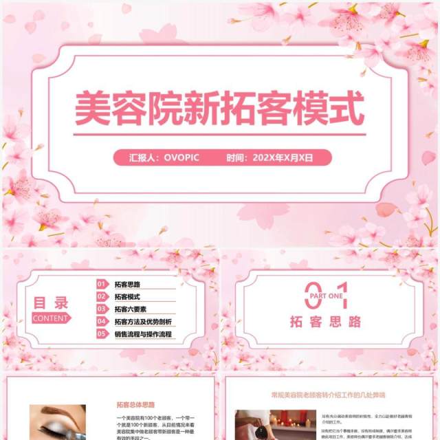 樱花粉美容院新拓客模式PPT模板 樱花粉美容院新拓客模式PPT模板