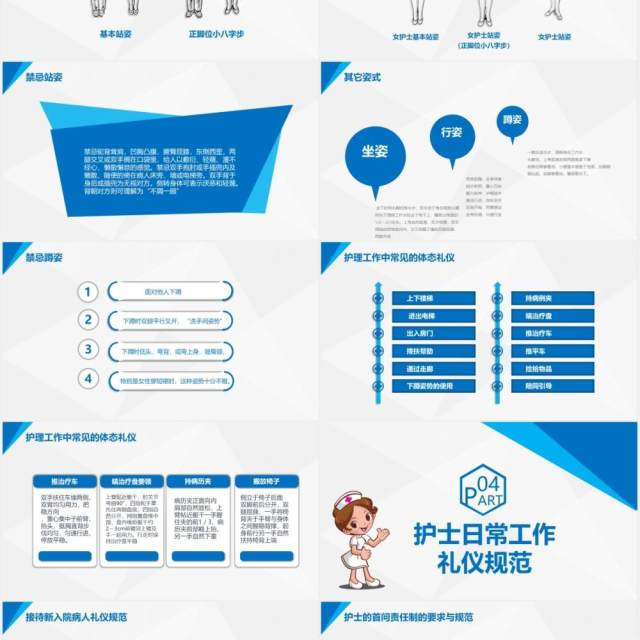 蓝色医院医疗护士护理礼仪培训课件PPT模板