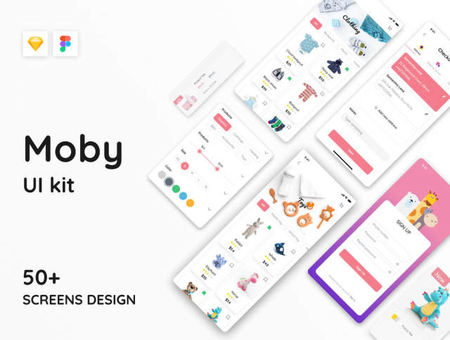 50+ Screen Moby UI Kit - 婴儿电子商务应用程序，Moby电子商务App Ui Kit