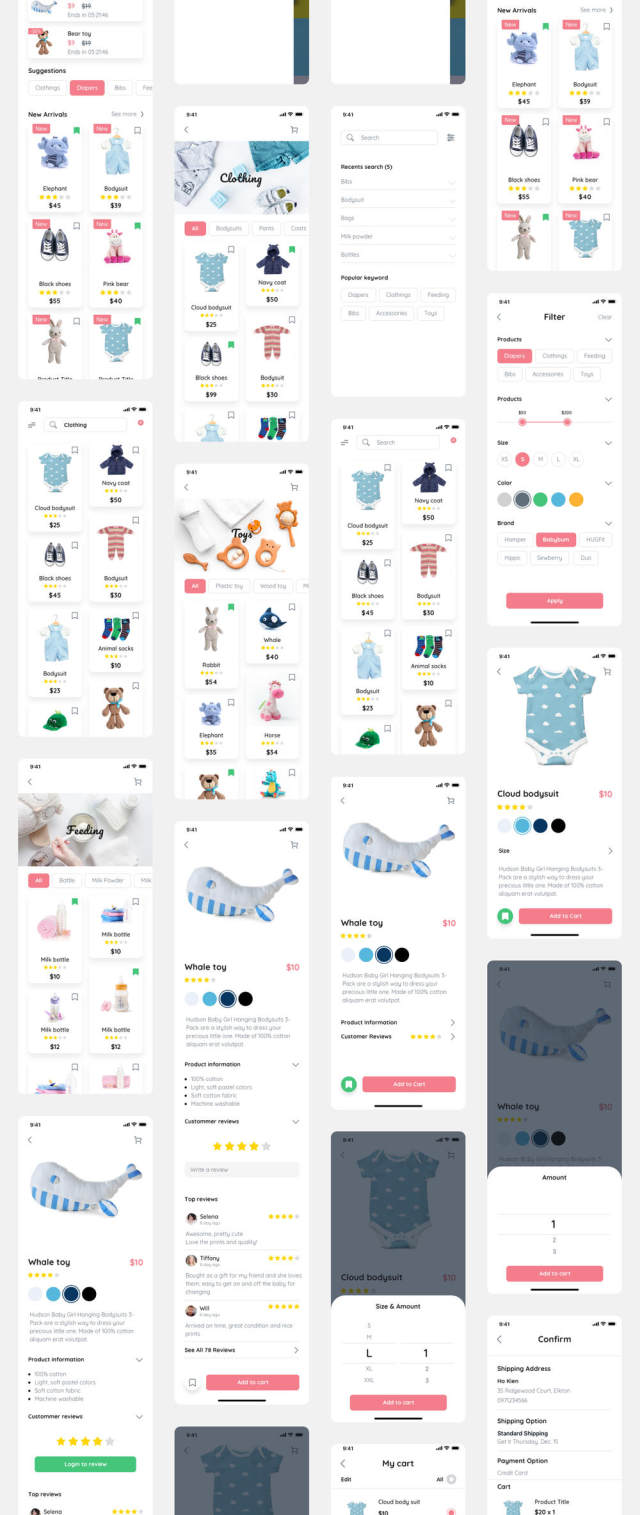50+ Screen Moby UI Kit - 婴儿电子商务应用程序，Moby电子商务App Ui Kit