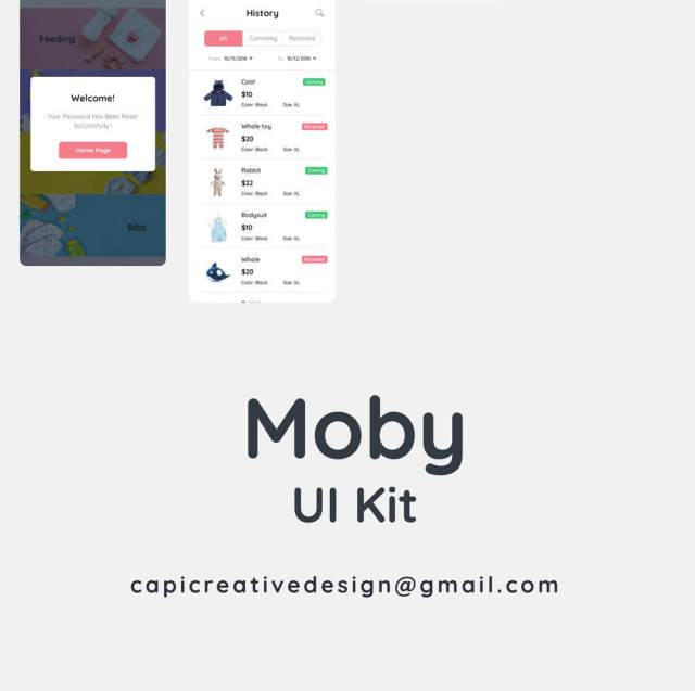 50+ Screen Moby UI Kit - 婴儿电子商务应用程序，Moby电子商务App Ui Kit