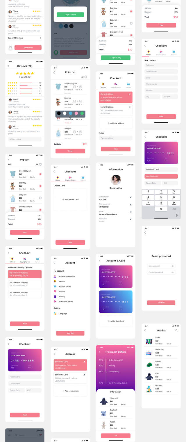 50+ Screen Moby UI Kit - 婴儿电子商务应用程序，Moby电子商务App Ui Kit