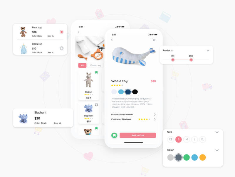 50+ Screen Moby UI Kit - 婴儿电子商务应用程序，Moby电子商务App Ui Kit