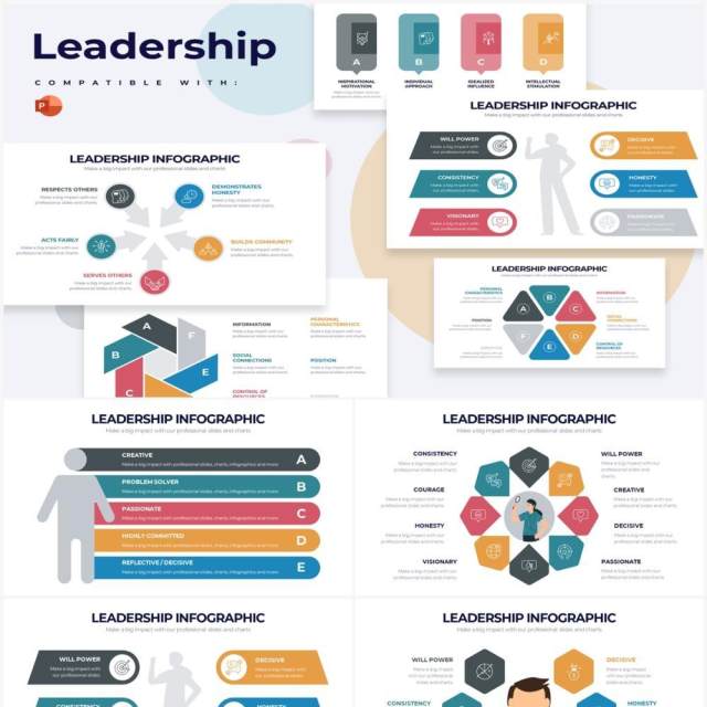 多彩企业领导力分析PPT信息图形素材Leadership Powerpoint Infographics