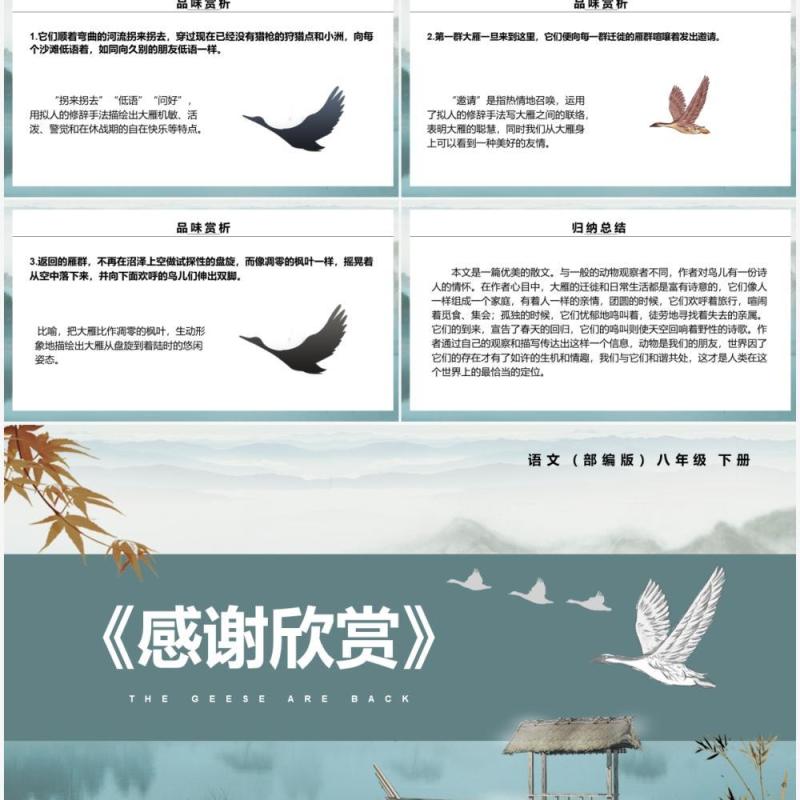 部编版八年级语文下册大雁归来课件PPT模板