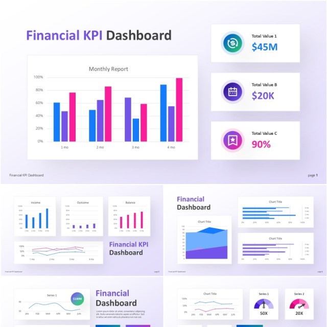 白色简洁财务KPI仪表盘可视化信息图标ppt素材