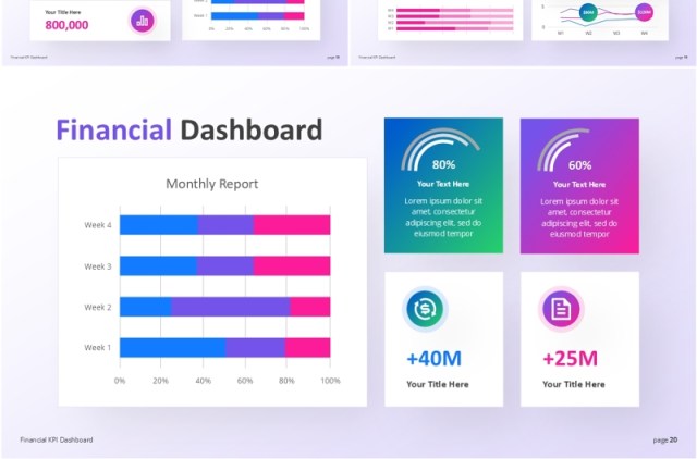 白色简洁财务KPI仪表盘可视化信息图标ppt素材