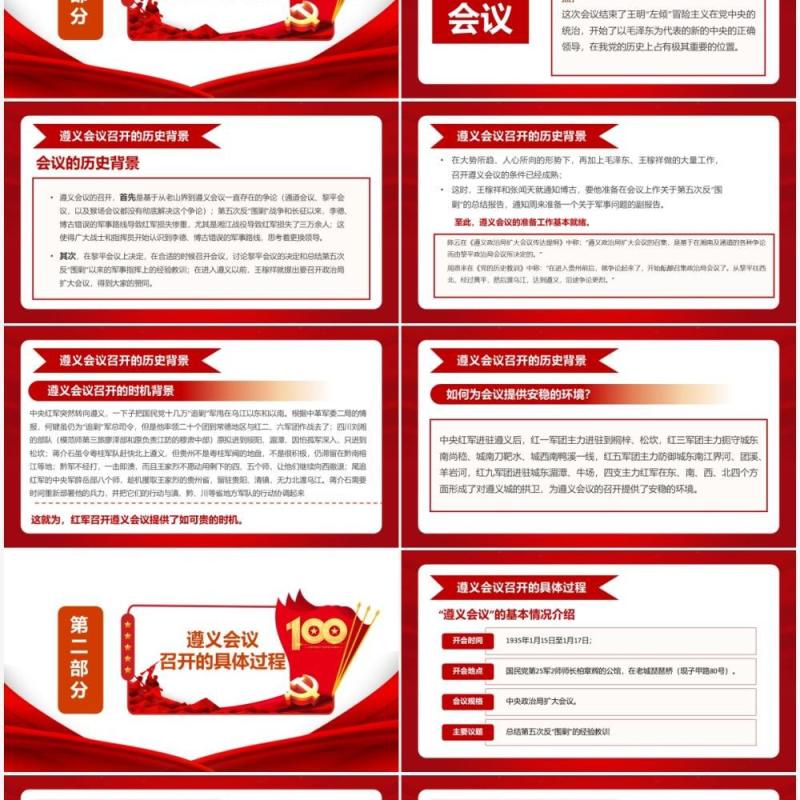 红色党政风遵义会议党史学习教育PPT模板