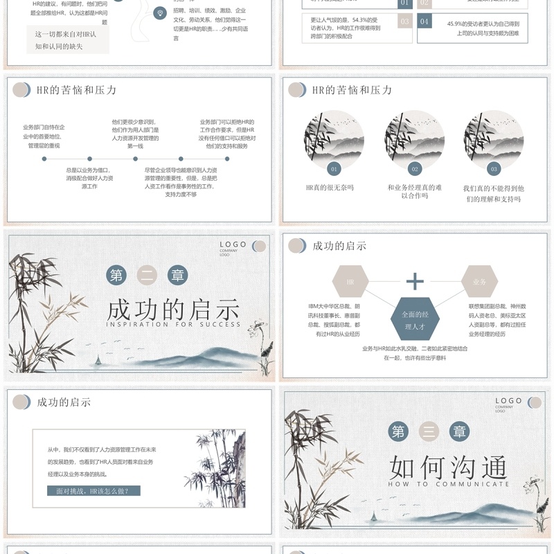 蓝色水墨风企业HR如何与业务部门沟通PPT模板