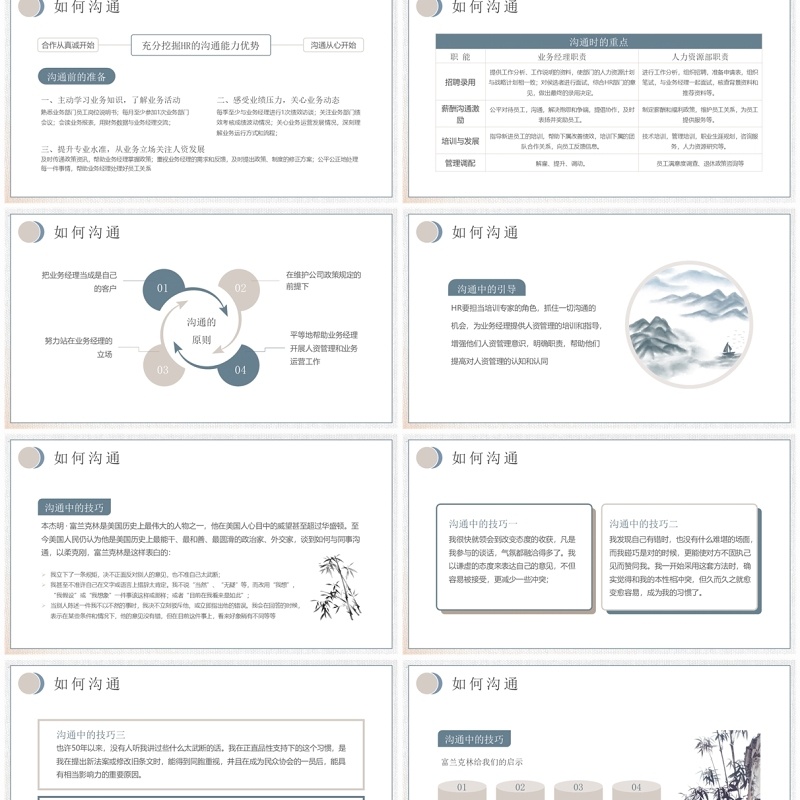蓝色水墨风企业HR如何与业务部门沟通PPT模板