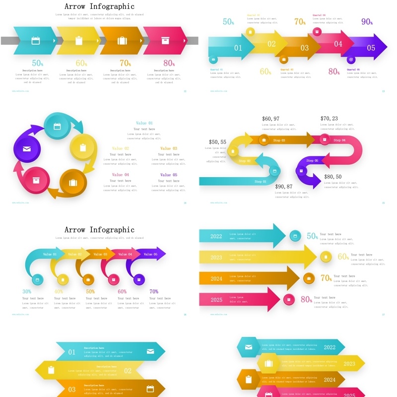 2025炫彩箭头信息图pp模板素材