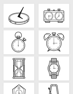 矢量线条各种时钟钟表