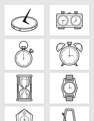 矢量线条各种时钟钟表