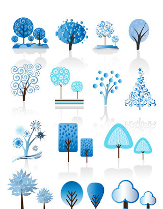 蓝色矢量树木素材