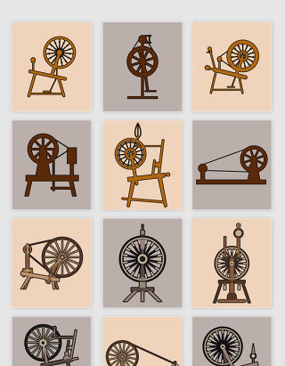 矢量复古老式纺织机