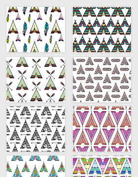 矢量手绘卡通民族部落无缝拼接底纹图案