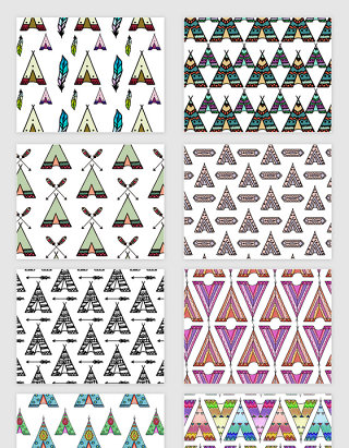 矢量手绘卡通民族部落无缝拼接底纹图案