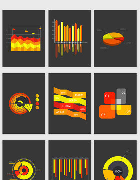9款矢量PPT橘色数据统计图表4