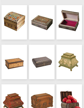高清免抠古典复古木制收纳盒