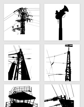 输电架设线路剪影矢量素材