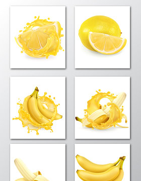柠檬和香蕉水果实物矢量图