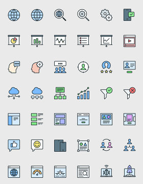 彩色线形办公互联网图标UI素材