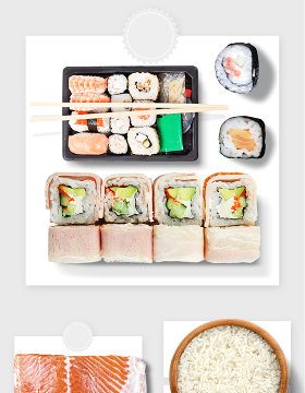 生米生鱼片蔬菜寿司便当盒实物图形