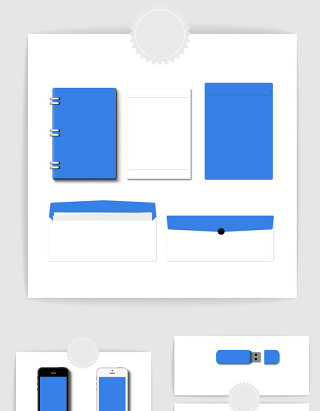 蓝色办公用品样机素材