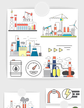 矢量线条石油开采元素